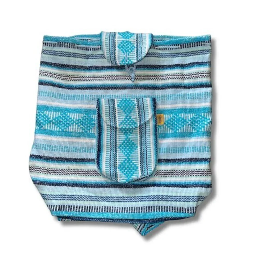 Blue woven striped cotton shoulder bag Indian Style backpack - Picture 1 of 10